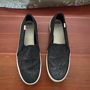 Size 8 Black Keds x Kate Spade Glitter Slip-Ons